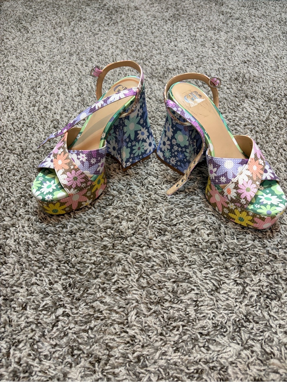 Gianni Bini Multicolor Floral Platform Slingback Heels